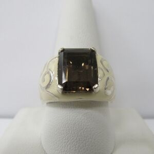 Michelle Albala sterling silver ring with a large emerald-cut smoky quartz